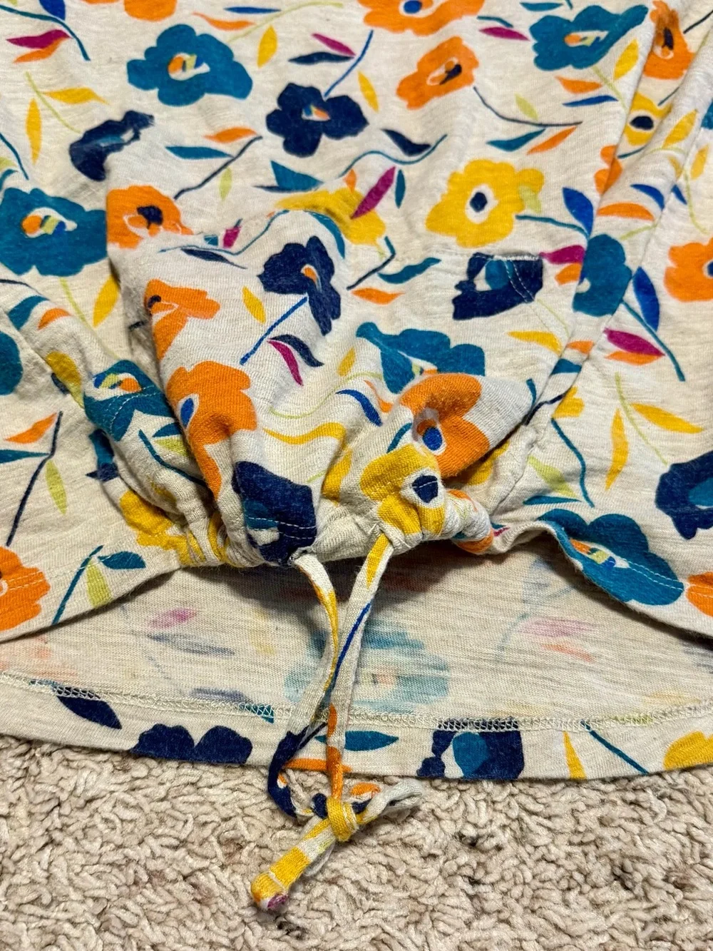 Lands' End Cream Short-Sleeve Tee with Orange, Blue & Yellow Floral Print